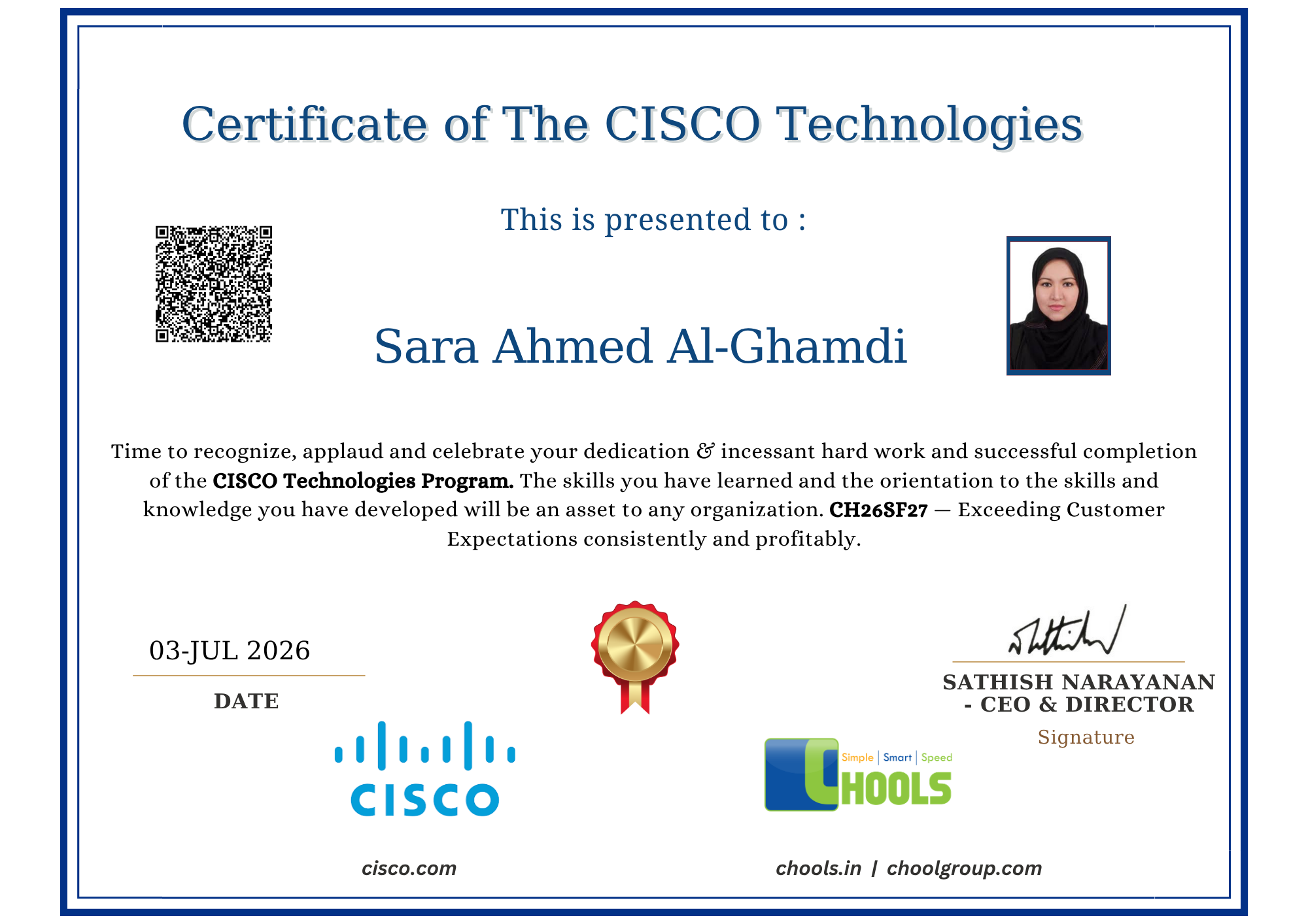 CISCO Technologies Program Certificate